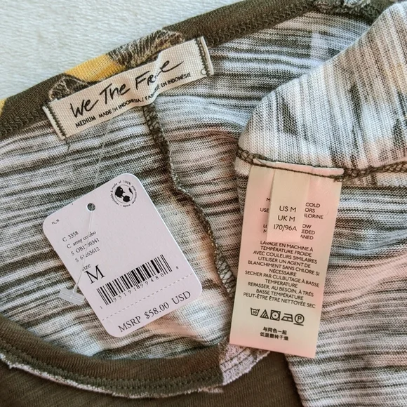 Free People Tank Top Floral Print Cotton  Sleeveless Draped Olive Combo M NWT - Picture 11 of 12